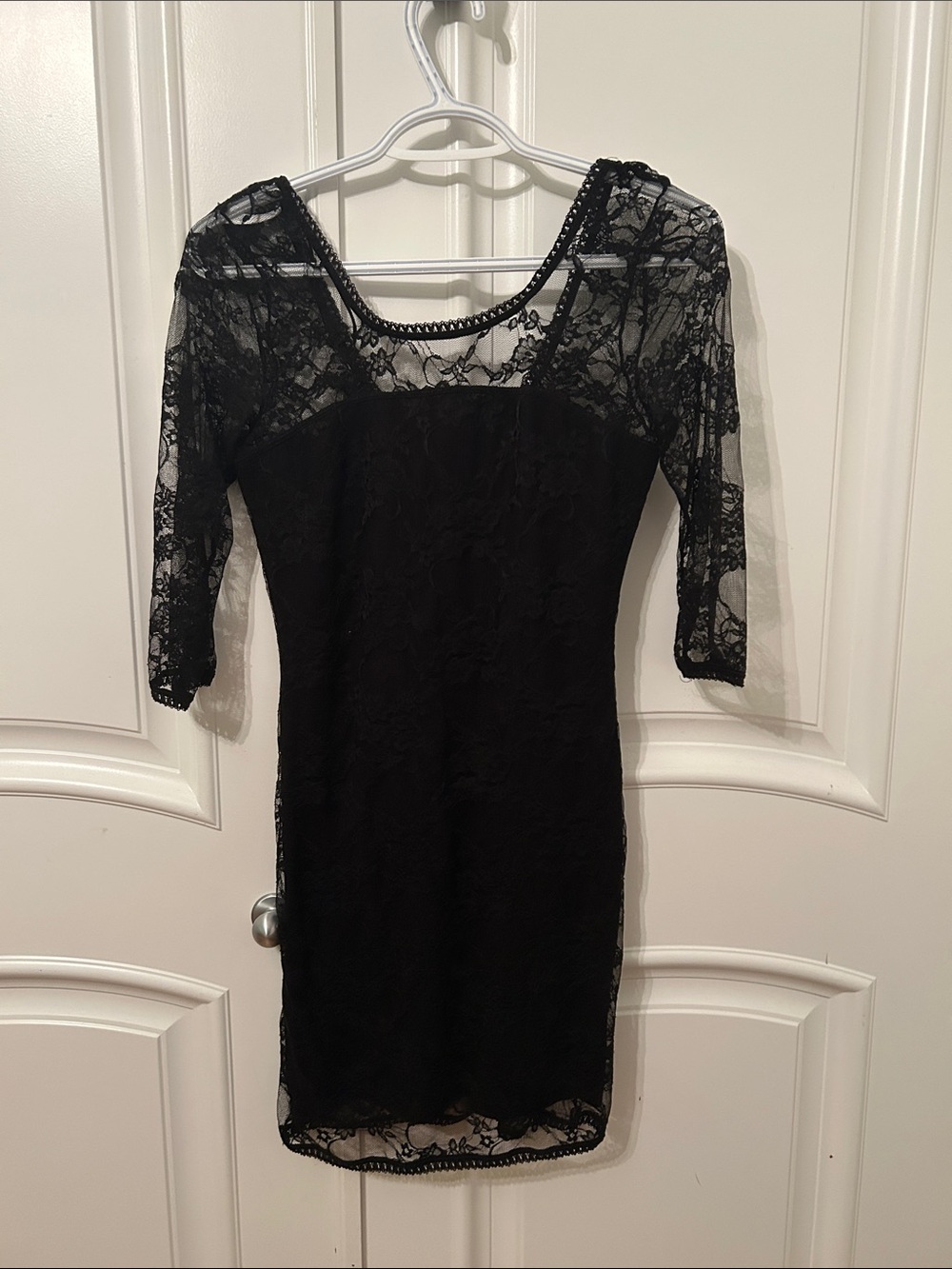 H&M Black Lace Midi Dress with Three-Quarter Sleeves